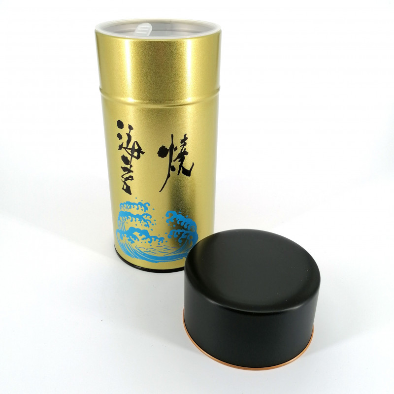 Large Japanese metal tea caddy, 300 g, gold, NORI