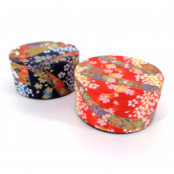 Japanese flat blue or red tea caddy in washi paper, YUZEN RIBON, 40 g