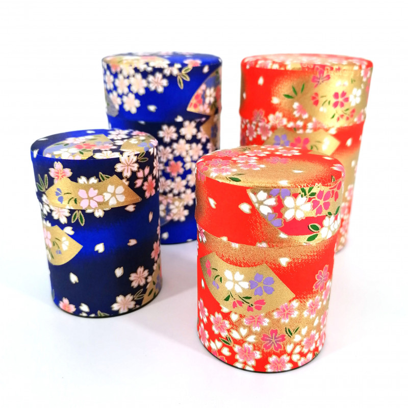 boîte à thé japonaise en papier washi, HANA SAKURA, rouge et bleu