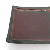 Japanese square ceramic plate, raw edge, brown enamelled center, KIGAMI