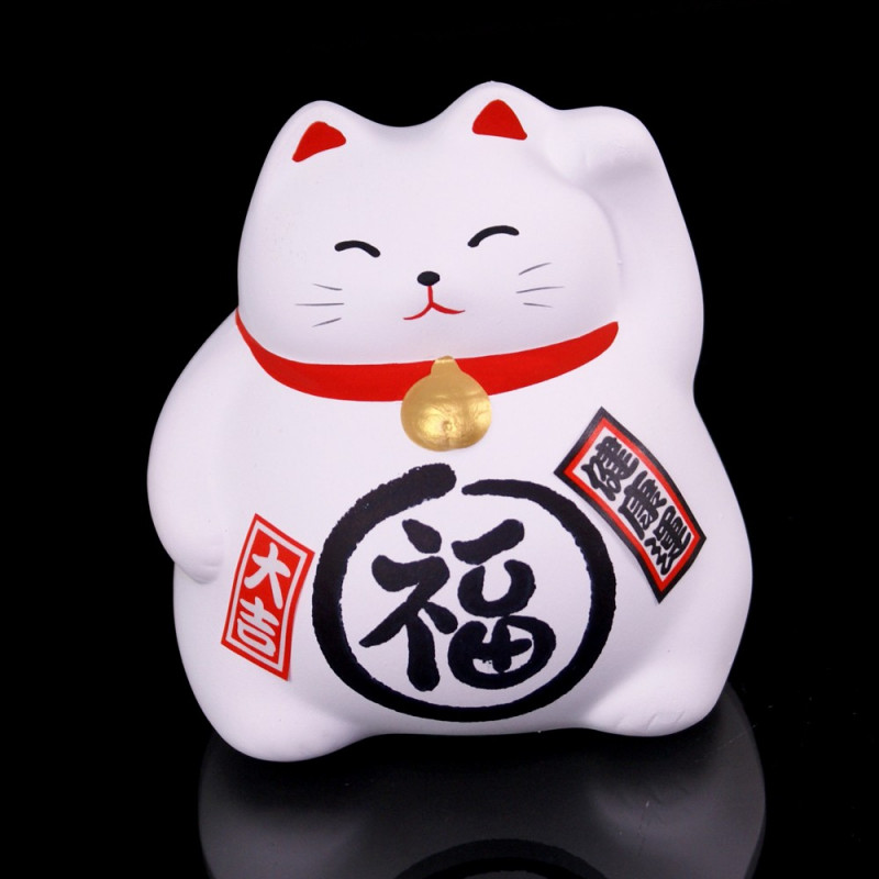 Chat Porte Bonheur Japonais Manekineko Miyako Blanc