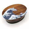 Fiambrera bento japonesa ovalada con patrón de ondas de madera de cedro, NAMIURA