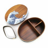 Japanese oval bento lunch box in cedar wood wave pattern, NAMIURA