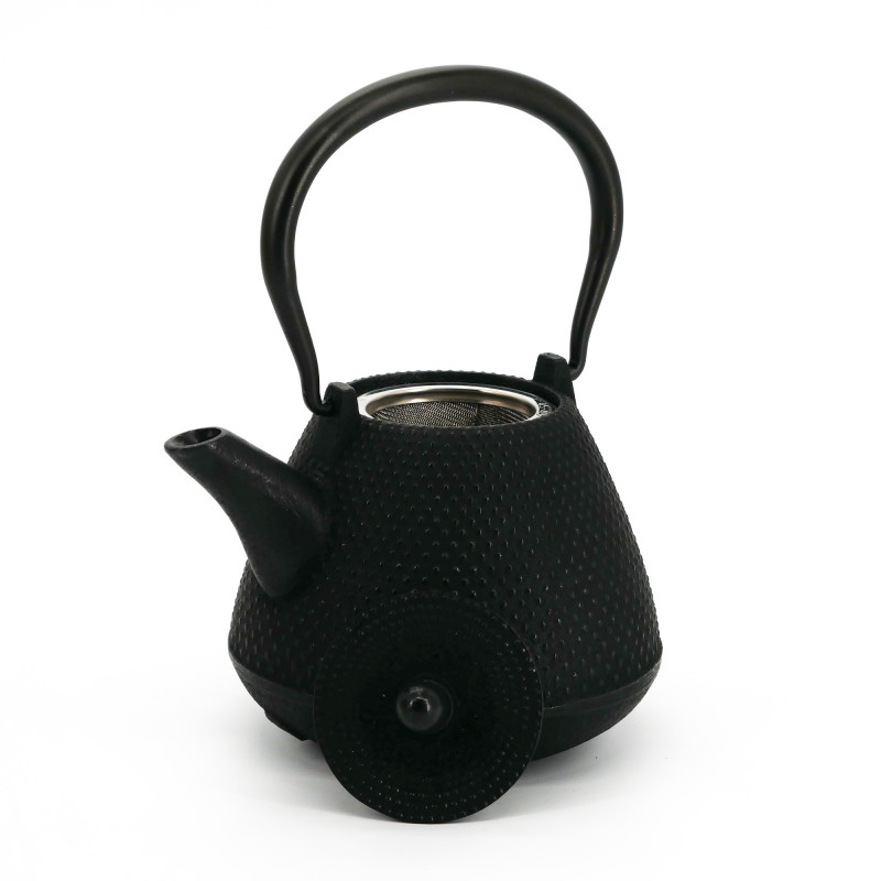 Black enameled Japanese cast iron teapot, ROJI DOME ARARE, 0.4lt