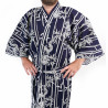 Kimono happi traditionnel japonais bleu en coton motif bambou et dragon pour homme, HAPPI TAKE TO RYU 