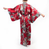 Kimono rojo tradicional japonés para mujer con peonía y flor de cerezo