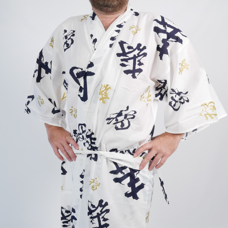 japanischer herren blauer happi kimono, CHÔJU, Kanji-Langlebigkeit