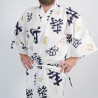 Kimono tradizionale giapponese happi in cotone bianco longevità kanji per uomo