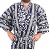 Kimono tradizionale giapponese happi blu cotone autunno luna kanji per uomo