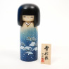 Poupée japonaise kokeshi bleu motif neige qui tombe, YUKI GESHO, 26cm