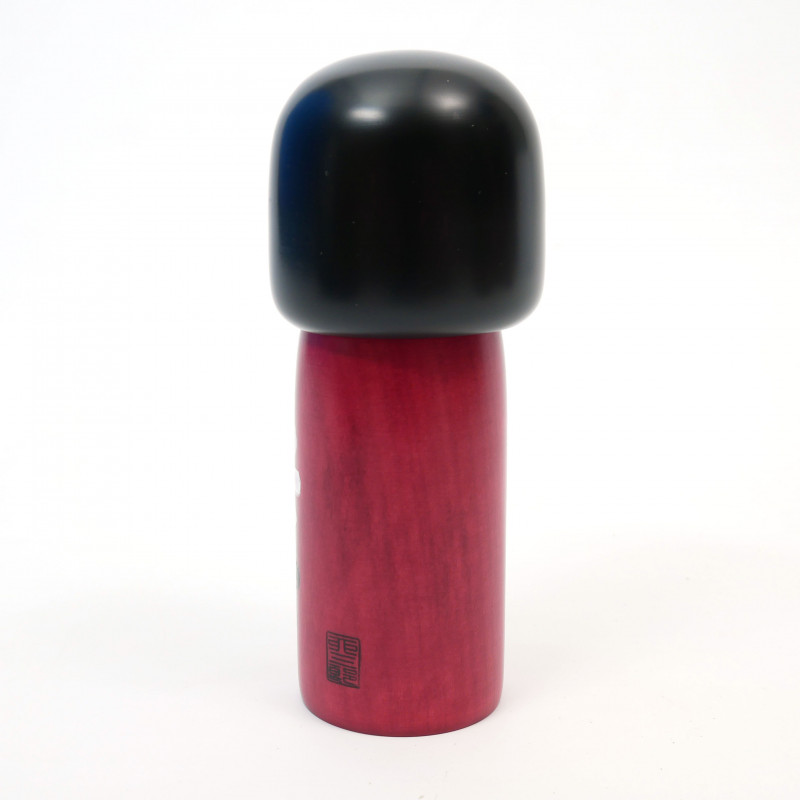 Bambola giapponese kokeshi con motivo floreale bordeaux, HANA GURUMA