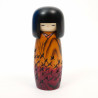 Poupée japonaise kokeshi orange motif grues dansantes, TSURU NO MAI, 19cm