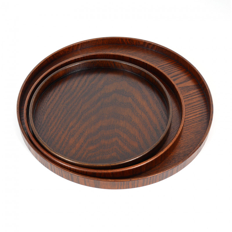 plateau rond marron en bois , MARUBON, marron foncé