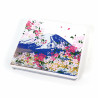 Miroir de poche japonais blanc en résine motif mont fuji et cerisier, FUJI SAKURA