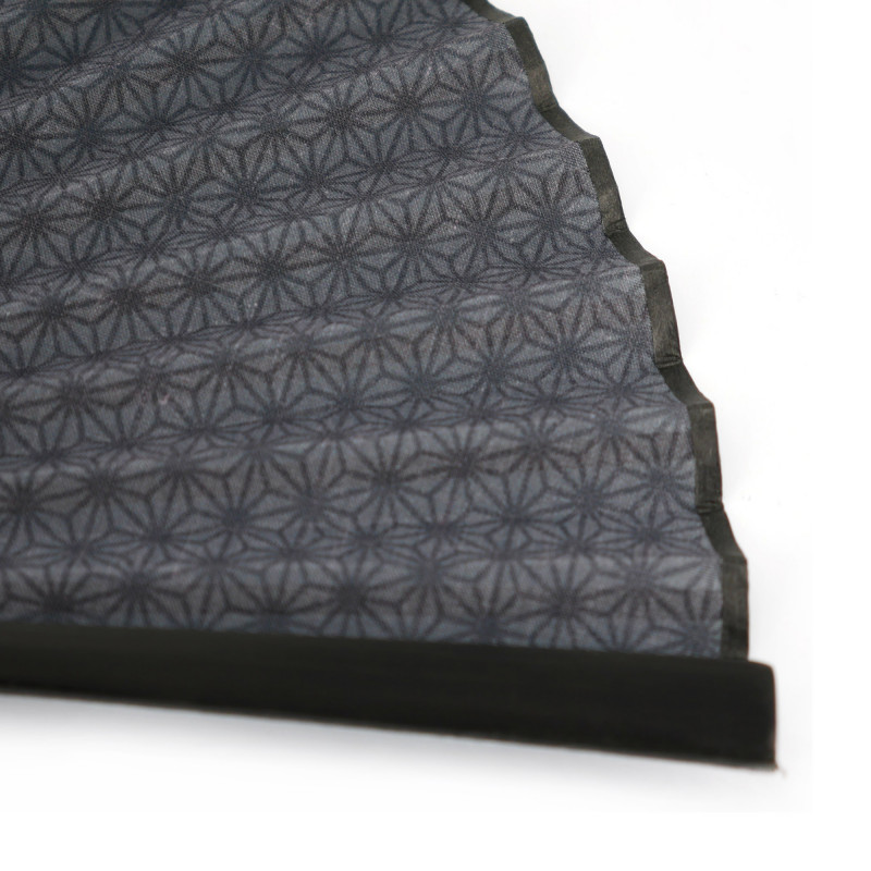 Ventaglio giapponese nero in cotone poliestere e bambù con motivo a stelle, ASANOHA, 22cm