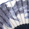 Éventail japonais bleu en coton et bambou motif faucon traditionnel, TAKA, 22cm