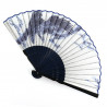 Abanico japonés de bambú y algodón azul con estampado tradicional de halcón, TAKA, 22cm