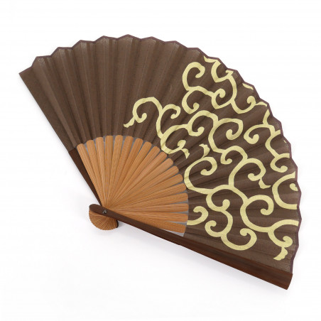 Japanese brown cotton and bamboo fan, KARAKUSA, 22.5cm