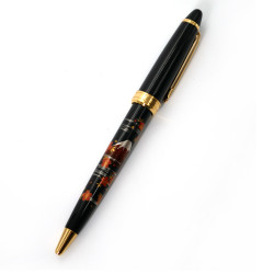 Japanese black resin ballpoint pen in a mount Fuji and cherry blossom case, AKAFUJISAKURA, 130mm