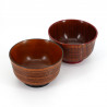 Duo de bol japonais noir et rouge en bois, SUJIIRI, 11.3x7cm