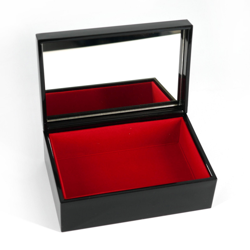 Caja de almacenamiento de resina negra japonesa con patrón de grúa japonesa, GAKAKU, 13,4x9x5,3 cm