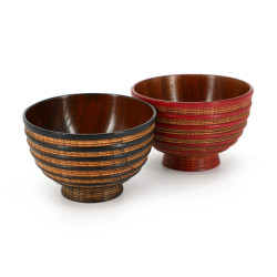 Japanese black and red wooden bowls duo, OYAKOSUJI, 10.8x7.2cm