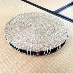 Japanese round cushion Zabuton in rice straw, DENIM, Ø40 x 3cm