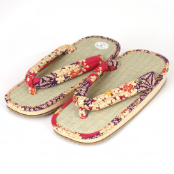 pair of Japanese sandals - Zori straw goza, NAOMI, purple
