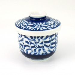 Ceramic tea cup with lid, blue and white, karakusa octopus pattern, TAKO KARAKUSA