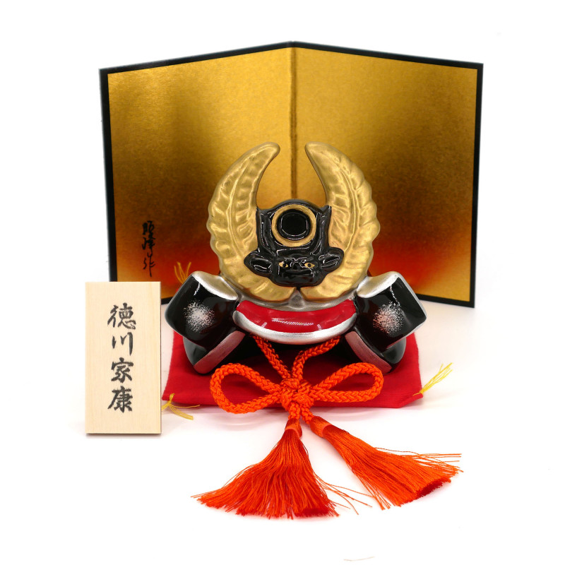 Adorno de casco Kabuto de los grandes Damyos del Japón feudal en cerámica, TOKUGAWA IEYASU, 8,1 cm