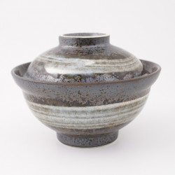 Ciotola in ceramica giapponese con coperchio, BURASHI, grigio