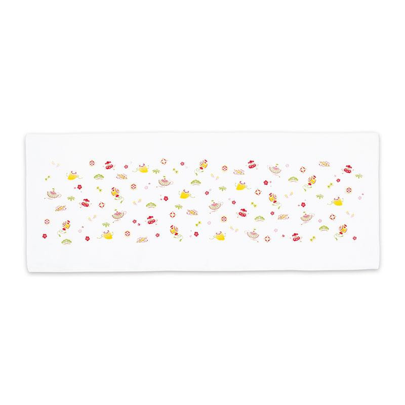 Small Japanese cotton towel with red treasures pattern, AKAI TAKARAMONO, 34 x 88 cm