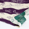 Furoshiki reversibile giapponese in cotone viola e verde con motivo scimmia e coniglio, CHOJU JINBUTSU GIGA, 48 x 48 cm