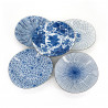 set of 5 Japanese round plates , AIE KAWARI, blue and white