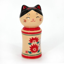 Gatto bambola kokeshi in ceramica, KIKU, 9 cm