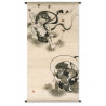 Arazzo di canapa beige dipinto a mano dio del vento e motivo dei fulmini, FUJIN RAIJIN, 60x120cm