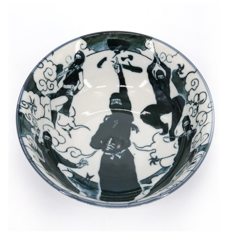 Japanische Ramenschale aus Keramik, NINJA, schwarz und weiß