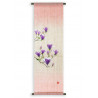 Hand painted beige hemp tapestry with purple and white flowers pattern, MOKUREN, 30x100cm