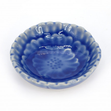 Small Japanese ceramic vessel, blue flower, SOSU