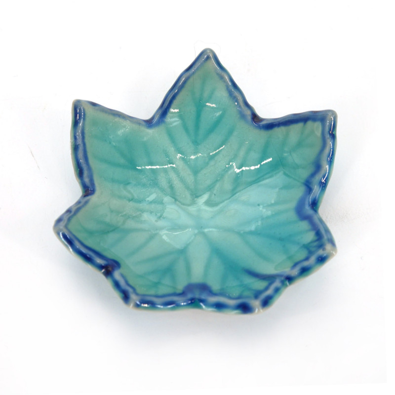 Small Japanese ceramic vessel, blue leaf, SOSU