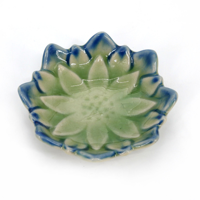 Small Japanese ceramic vessel, green lotus, SOSU