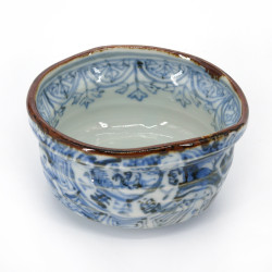 Ciotola giapponese per la cerimonia del tè bianca e blu, SUISEI, 11cm