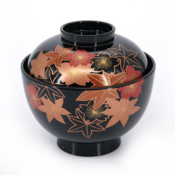 Soup bowl with black resin lid, SAKURA MOMIJI, 11 cm