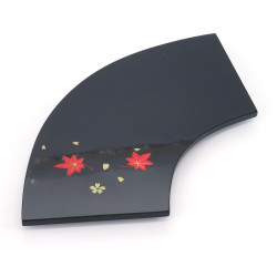 Black fan sushi tray in resin with maple leaves and cherry blossoms, MOMIJI SAKURA, 35 cm