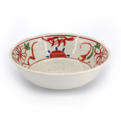 Japanese red, green and white ceramic soup bowl, SEKKEI