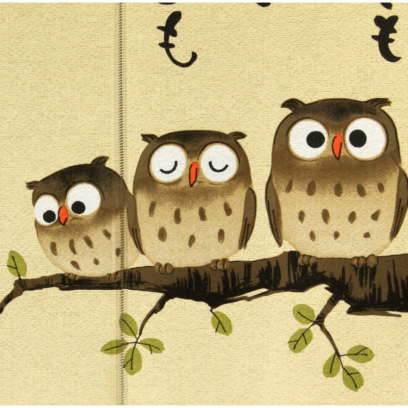 Japanese owl noren curtain in polyester 2 panels, FUKURO