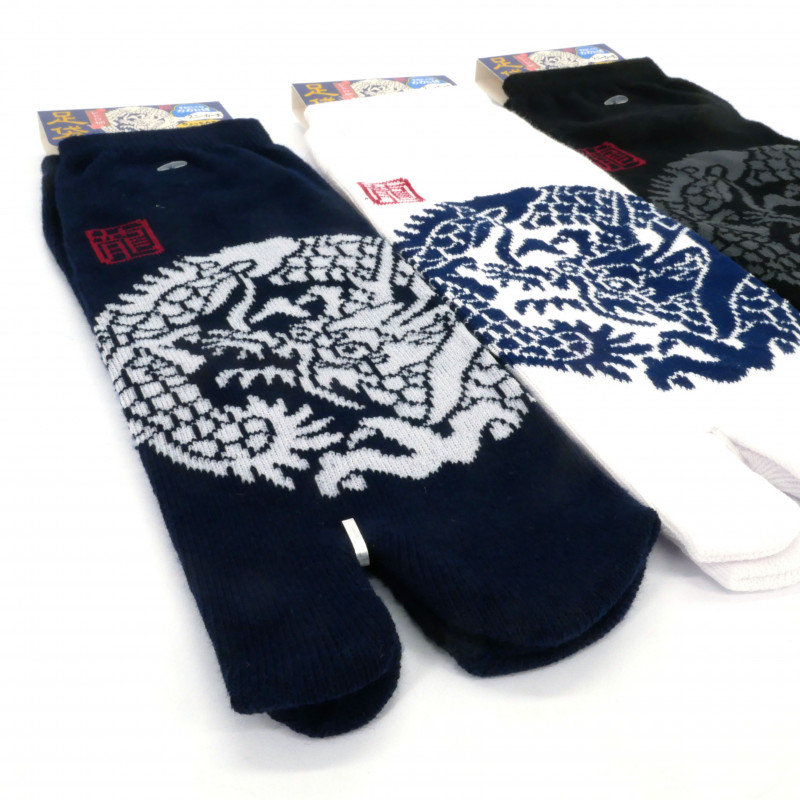 Japanese cotton tabi socks with Dragon pattern in circle, DORAGON, color of your choice, 25- 28 cm