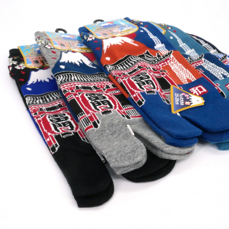 Calcetines tabi japoneses de algodón con estampado de montes y torres, ENKEI, color a elegir, 25 - 28cm