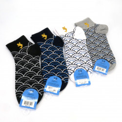 Calcetines japoneses de algodón con estampado de ondas con bordado de carpa dorada, BAKUZEN GORUDENKAPU, color a elegir, 25-27 c