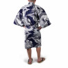 japanischer herren blauer happi kimono, Koi, Karpfen